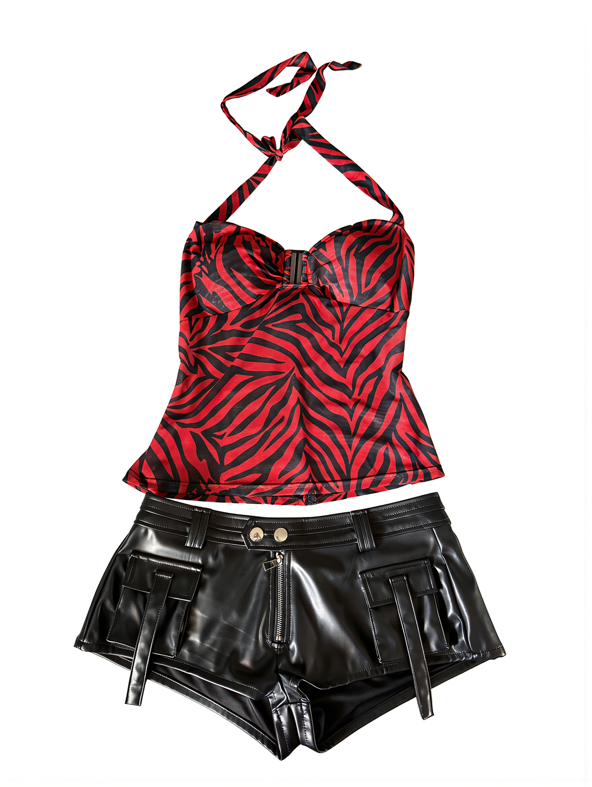 Zebra Print Two-Piece Halter Top & Shorts Costume Set