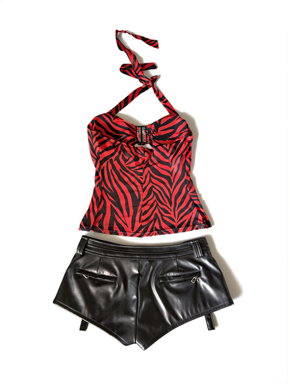 Zebra Print Two-Piece Halter Top & Shorts Costume Set